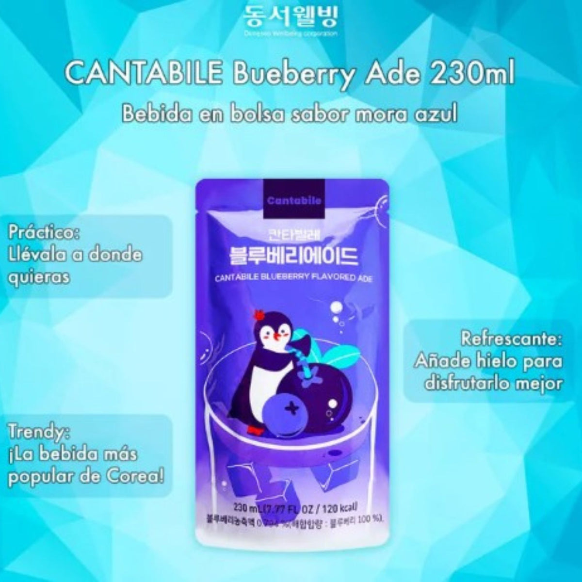 Bebida Coreana Jugo Cantabile Sabor Arándano para Vaso con Hielo 230 ML